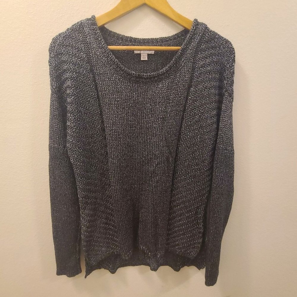 Calvin Klein Black Metallic Sweater Silver Sparkle Womens Size Large Relaxed Fit